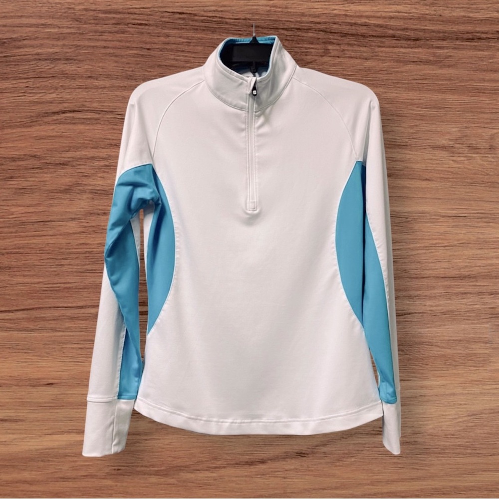 FootJoy Quarter Zip Golf Aqua/White Size Small Long Sleeves EUC